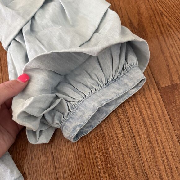 White House Black Market Bell Sleeve Blouse Womens Size 12 Denim Top Preppy Boho - Picture 10 of 14